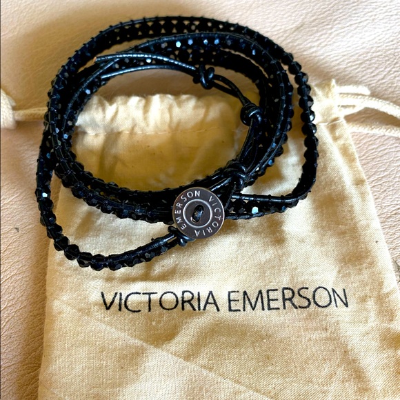 Victoria Emerson Jewelry - Black leather beaded wrap bracelet
